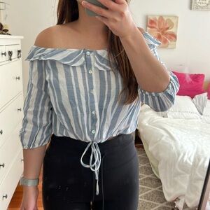 F21 Striped Off Shoulder Crop Top